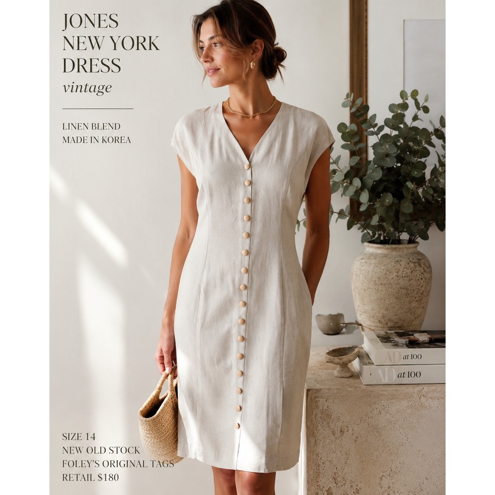 Vintage 90s Jones New York‎ Minimalist Linen Blend Midi Dress NWT
